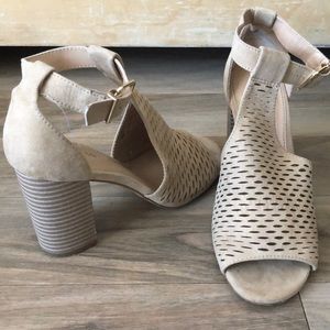 Buckle peep toe heel booties